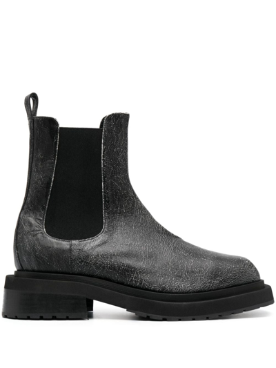 Eckhaus Latta Mike Cracked-effect Leather Boots In Black