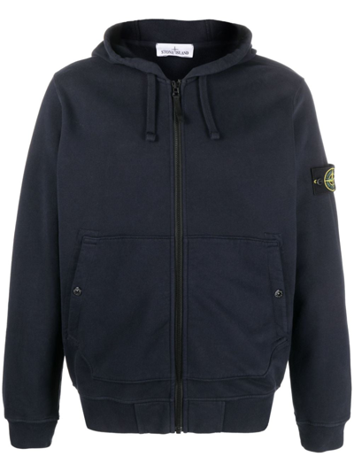 Stone Island Hooded Sweatshirt With Zip Organic Cotton Fleece In Blue