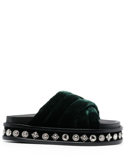 Toga Studded 50mm Velvet Slides In Green