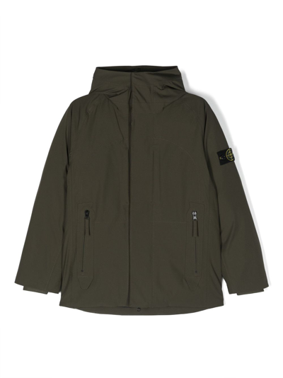 Stone Island Junior Kids' Compass-motif Feather-down Coat In Green