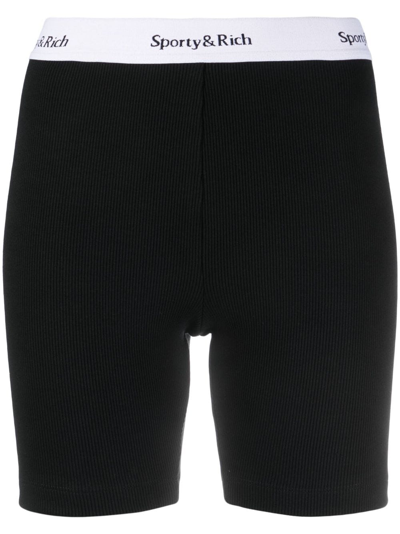 Sporty And Rich Serif Logo Ribbed Biker Shorts In Black