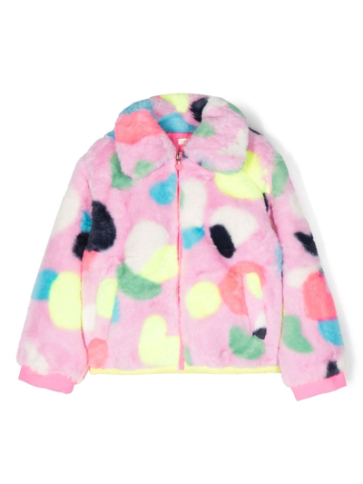 Billieblush Kids' Printed Faux Fur Jacket In Pink