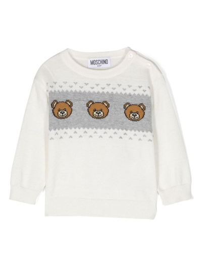 Moschino Babies' Bear-print Intarsia-knit Jumper In White