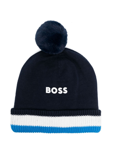 Bosswear Babies' Embossed-logo Knitted Beanie In Blue