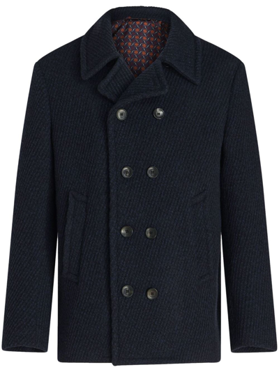 Etro Notched-collar Double-breasted Coat In Blue
