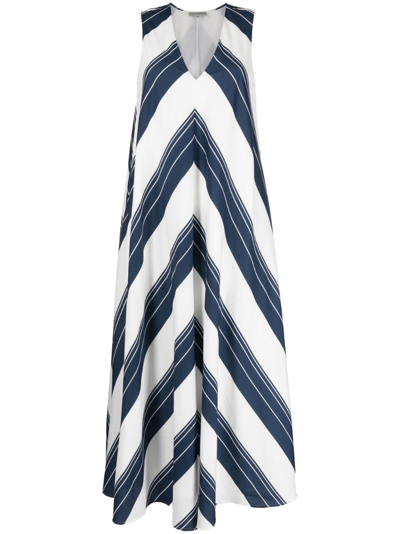 Lee Mathews Hampden V-neck Striped Dress In White