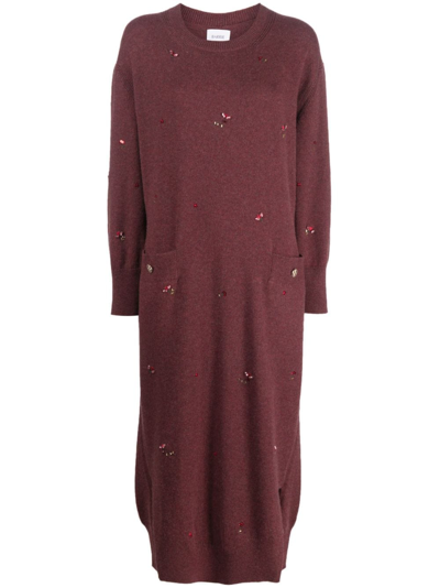 Barrie Floral-embroidery Cashmere Dress In Red