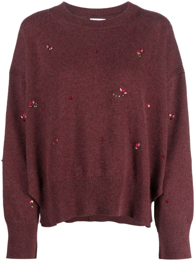 Barrie Floral-embroidery Cashmere Jumper In Red