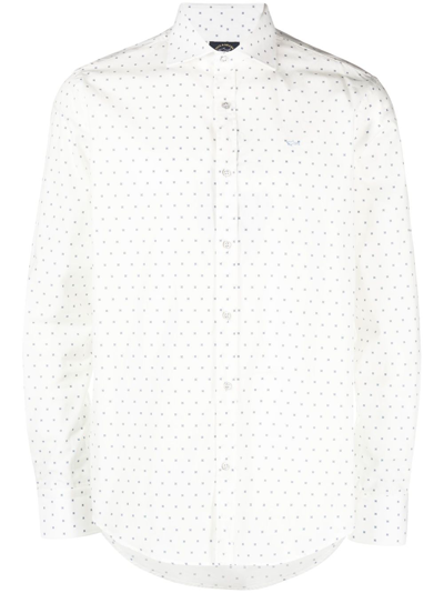 Paul & Shark Polka-dot Print Cotton Shirt In White