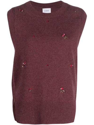 Barrie Floral-embroidery Cashmere Vest In Red