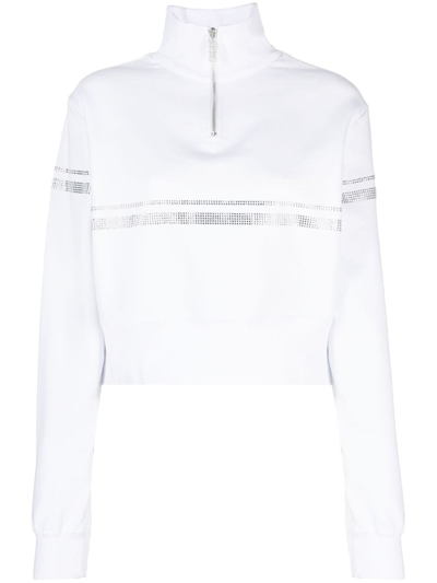 Gcds Rhinestone-embellished Cropped Sweatshirt In White