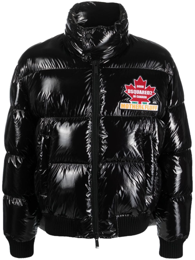 Dsquared2 Patent-finish Padded Jacket In Black