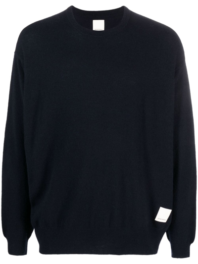 Emporio Armani Logo-patch Fine-knit Jumper In Blue