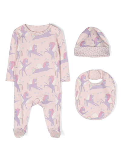 Stella Mccartney Unicorn-print Organic Cotton Babygrow (set Of Three) In Pink