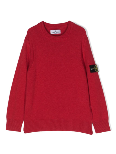 Stone Island Junior Kids' Compass-motif Crew-neck Sweatshirt In Red