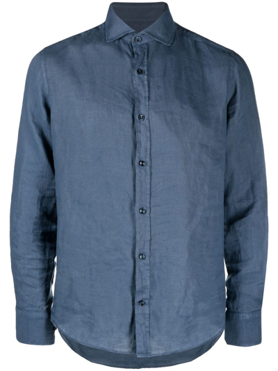 Paul & Shark Logo-embroidered Linen Shirt In Blue