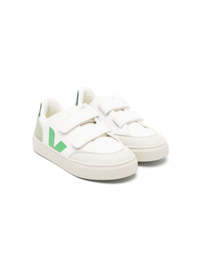 Veja Kids' Touch-strap Leather Sneakers In White