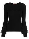 TWINSET TULLE-INSERT KNITTED JUMPER