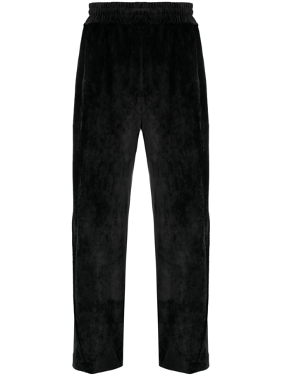 Gcds Logo-embroidered Velvet Trousers In Black