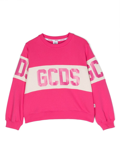 Gcds Kids' Logo-print Crew-neck Sweatshirt In Pink