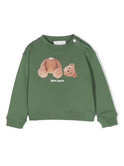 Palm Angels Green Sweatshirt For Baby Boy With Bear And Logo
