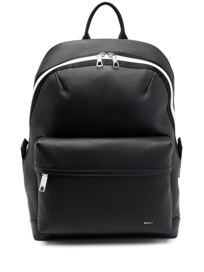 Bally Debossed-logo Pebbled-leather Backpack In Black