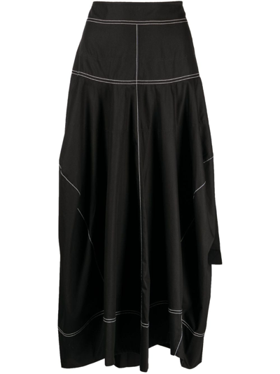 Lee Mathews Soho Contrast-stitching Cotton Skirt In Black