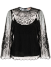 Twinset Layered Lace Long-sleeved Blouse In Black