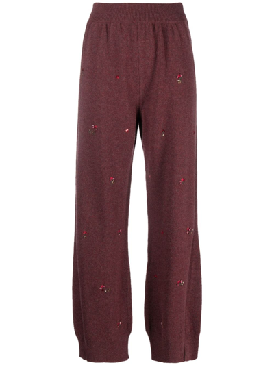 Barrie Floral-embroidery Cashmere Trousers In Red