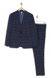 SAVILE ROW CO SAVILE ROW CO NAVY MULTI PLAID PEAK LAPEL SUIT