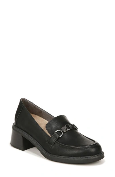 Dr. Scholl's Rate Up Block Heel Bit Loafer In Black Faux Leather
