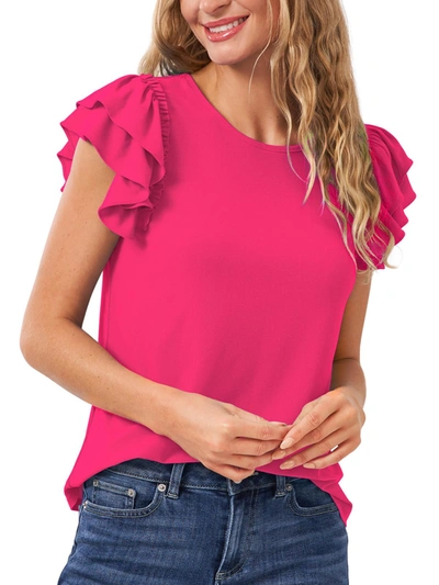 Cece Womens Ruffled Crewneck Blouse In Pink