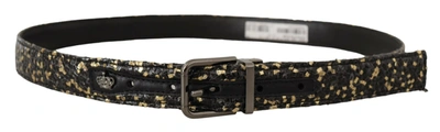 Dolce & Gabbana Gold Black Two-toned Leather Chrome Buckle Belt