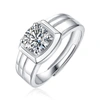 STELLA VALENTINO STERLING SILVER WITH 1CT ROUND LAB CREATED MOISSANITE SOLITAIRE GROOVED ENGAGEMENT ANNIVERSARY ADJUS