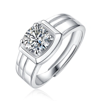 Stella Valentino Sterling Silver With 1ct Round Lab Created Moissanite Solitaire Grooved Engagement Anniversary Adjus