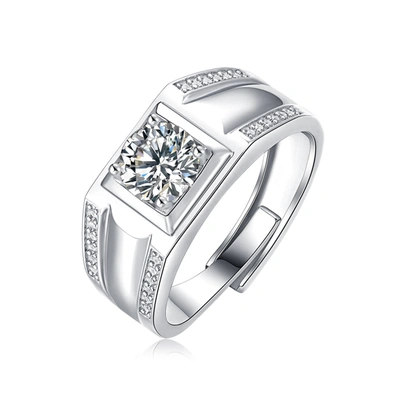 Stella Valentino Sterling Silver With 1ctw Princess Lab Created Moissanite Quad Pave Engagement Anniversary Adjustabl