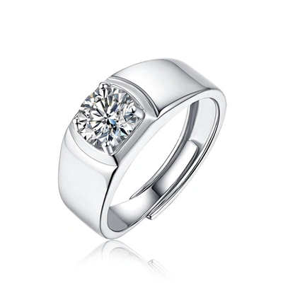 Stella Valentino Sterling Silver With 1ct Round Lab Created Moissanite Flush Set Solitaire Engagement Anniversary Adj