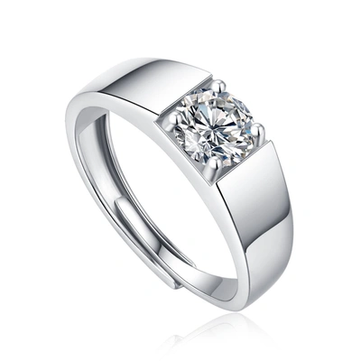 Stella Valentino Sterling Silver With 0.50ct Round Lab Created Moissanite Flush Set Solitaire Engagement Anniversary 