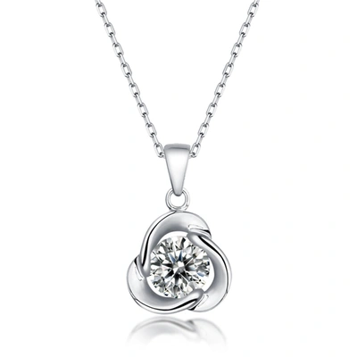 Stella Valentino Sterling Silver With 1ct Round Moissanite Solitaire Flower Swirl Pendant Necklace