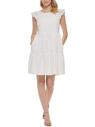Jessica Howard Womens Eyelet Short Mini Dress In White