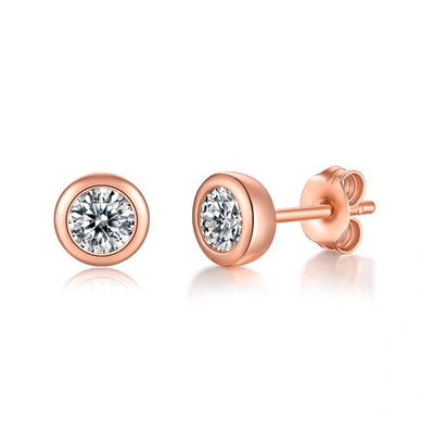 Stella Valentino Sterling Silver 18k Rose Gold Plated With 1ct Lab Created Moissanite Round Bezel Solitaire Stud Earr