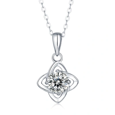 Stella Valentino Sterling Silver With 2ct Round Lab Created Moissanite Solitaire 4-pointed Orbital Star Pendant Neckl