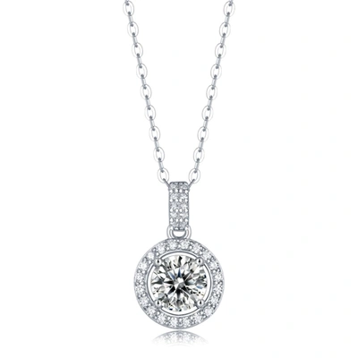 Stella Valentino Sterling Silver With 2ctw Lab Created Moissanite Round Halo Cluster Pendant Necklace