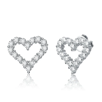 Stella Valentino Sterling Silver With 1ctw Lab Created Moissanite French Pave Heart Halo Stud Earrings
