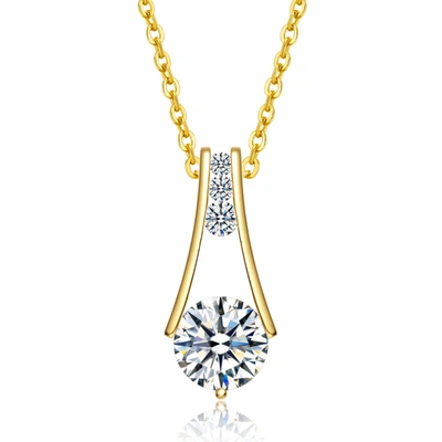 Stella Valentino Sterling Silver 14k Yellow Gold Plated With 1.50ctw Lab Created Moissanite Trapeze Necklace