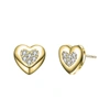 STELLA VALENTINO STERLING SILVER 14K YELLOW GOLD PLATED WITH 0.18CTW LAB CREATED MOISSANITE PAVE HEART STUD EARRINGS