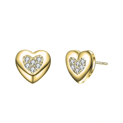 Stella Valentino Sterling Silver 14k Yellow Gold Plated With 0.18ctw Lab Created Moissanite Pave Heart Stud Earrings