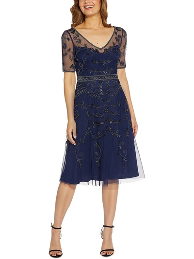 Adrianna Papell Womens Embellished Midi Cocktail And Party Dress In Blue