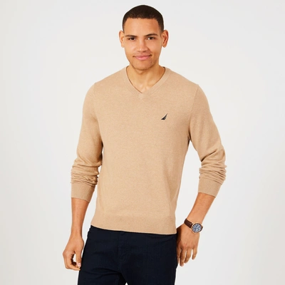 Nautica Mens Big & Tall Jersey V-neck Sweater In Brown