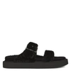 Giuseppe Zanotti Furry Buckled Sheepskin Slides In Black